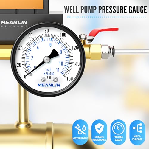 MEANLIN MEASURE 0-160Psi 2" DIAL FACE 1/4" NPT Well Pump Pressure Gauge, with 1/2" NPT and 3/8" NPT Hex Bushing, 3-2-3% Accuracy, Center Back Mount - color: 1/4"NPT Back Mount, size: 0-160Psi
