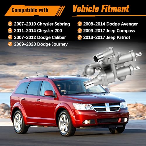 68003582AB Upgraded Aluminium Engine Coolant Thermostat Housing Assembly Compatible with Chrysler 200 Sebring Dodge Avenger Caliber Journey Jeep Compass Patriot 2.4L 2007-2020 with Sensor #902-319