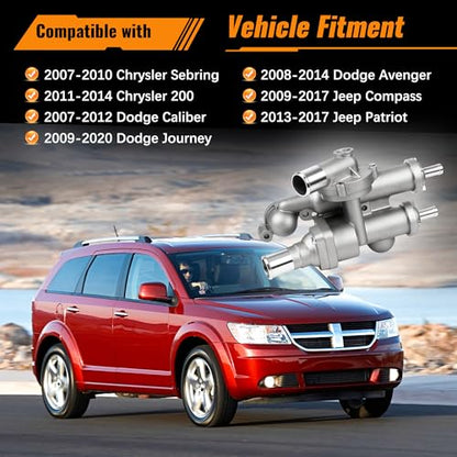 68003582AB Upgraded Aluminium Engine Coolant Thermostat Housing Assembly Compatible with Chrysler 200 Sebring Dodge Avenger Caliber Journey Jeep Compass Patriot 2.4L 2007-2020 with Sensor #902-319