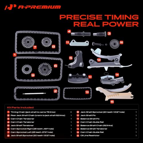 A-Premium 17PCS Engine Timing Chain Kit W/Tensioner & Guide 4.0L 6Cyl SOHC