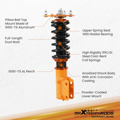 maXpeedingrods Coilovers for Mitsubishi 3000GT FWD 1991-1999, for Dodge Stealth FWD 1991-1996, Height Adjustable Coilovers Suspension Kit, Preset Damping Lowering Kit Gold