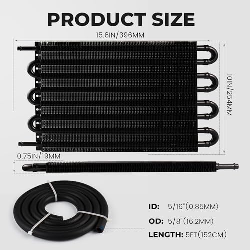5/16" Transmission Oil Cooler, Aluminium 8 Pass Tube and Fin Cooler Kit Universal Black