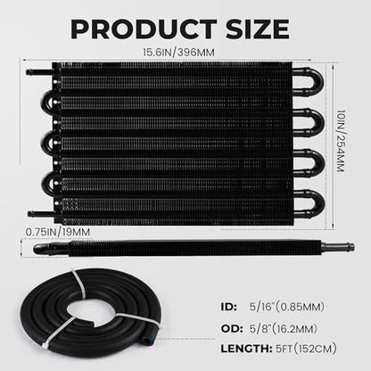 5/16" Transmission Oil Cooler, Aluminium 8 Pass Tube and Fin Cooler Kit Universal Black