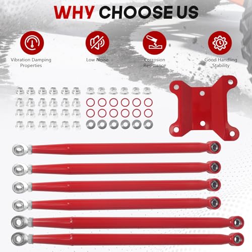 Rear Radius Rods for Can-Am Maverick X3 (64" Body) - for 2017–2021 X RC/RS/MR/MAX Models, Heavy-Duty Pre-Adjusted Steel with Heim Joints - Red