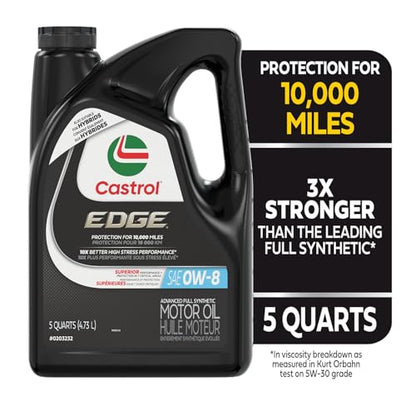 Castrol Edge Advanced Full Synthetic 0W-8 Motor Oil, 5 Quarts (Pack of 2) - size: 128 fluid ounces (Pack of 2)