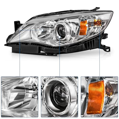 PartsFlow Pair Halogen Headlight Compatible With 2008-2011 Subaru Impreza - color: For 08-11 Subaru Impreza Outback Chrome Housing