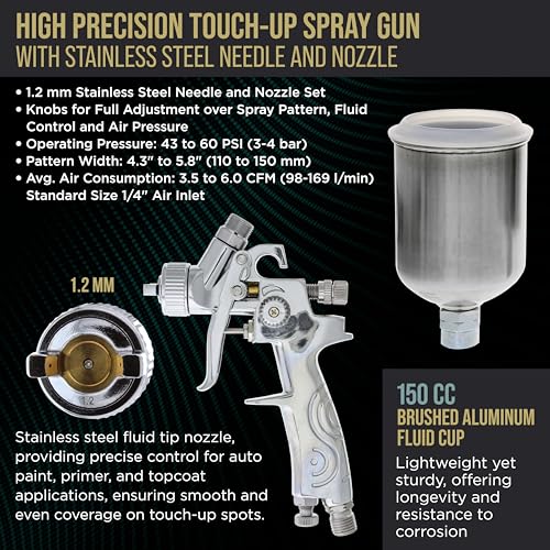 TCP Global Automotive HVLP Spray Gun - 1.2mm Fluid Tip Gravity Feed - size: 1.2mm