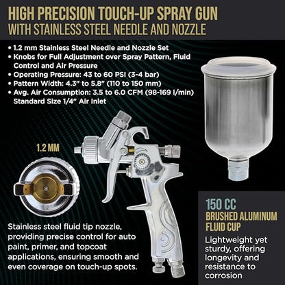 TCP Global Automotive HVLP Spray Gun - 1.2mm Fluid Tip Gravity Feed - size: 1.2mm