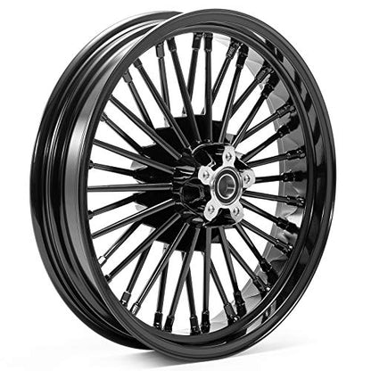 TOFR 18x3.5 16x3.5 Fat King Spoke Wheels Rims Set For Harley Softail 00-22 - color: Gloss Black, size: Front:18x3.5 Rear:16x3.5