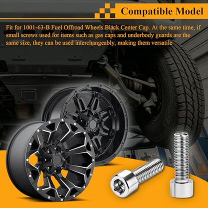 1001-63-B/1001-63GB Center Cap Screws w/Adapter, for Fuel Offroad Wheels - color: Sliver, Short
