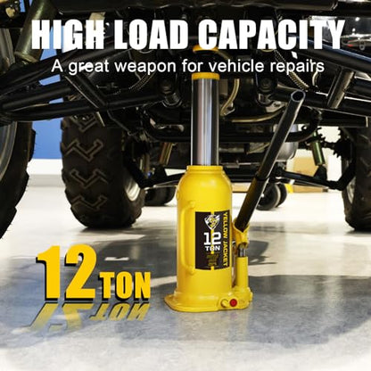 YELLOW JACKET 12 Ton Muti-Directional Welded Bottle Jack (24,000lb), Horizontal Bottle Jacks Use for Car, Pickup, Truck, RV, Auto Repair, Hydraulic Bottle Jack, Yellow - size: 12 ton muti-directional
