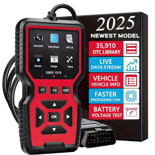 2025 New OBD2 Scanner Diagnostic Tool - Check Engine Light Code Reader with Reset, Battery Voltage Tester, Modes 6 & 8, Suitable for All OBD II Protocol Car & Truck Since 1996 - color: Red