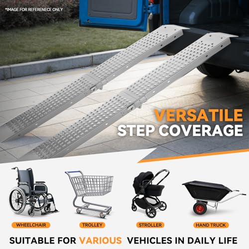 Auto Dynasty 2PCS 70'' Heavy Duty Folding Loading Ramps 880Lb for Truck/ATV - size: 70" Foldable (Silver)