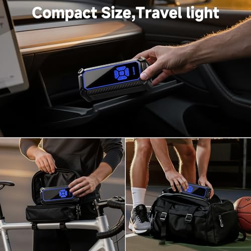 OlarHike Tire Inflator Portable Air Compressor,Dual Power-3*2000mAh &12V DC - color: 2-blue