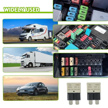 25A DC 12V-14V Auto Reset Circuit Breaker ATC/ATO Low Profile T1 Mini Blade Fuses Breakers for Car Trucks Marine Boat RV Solar and More,2 Pack - style: E37-ATC/ATO-Auto Reset