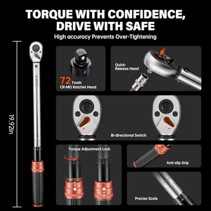 6-Piece 1-1/2" Drive Click Torque Wrench Set - size: 6pcs 1/2"