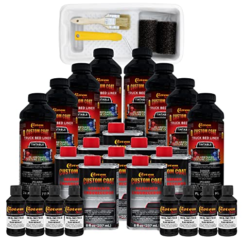 Custom Coat Black Metallic Roll-On Urethane Truck Bed Liner Kit, 2 Gallons - color: Black Metallic, size: 2 Gallon Kit with Roller