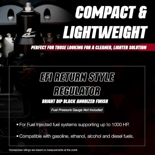 Aeromotive 13136 EFI Fuel Pressure Regulator, Adjustable, 40-75 PSI, 2x -6 Inlet and -6 Return, Black Anodized
