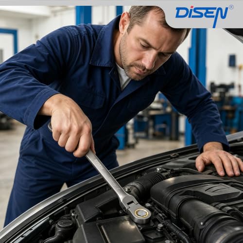 DISEN Ratcheting Wrenches Set 90 Tooth Flex-Head with Nickel Plating 24 Pcs - size: 24 MM&IN