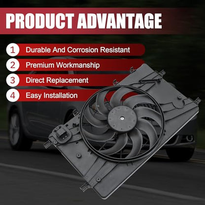 Engine Radiator Cooling Fan Assembly Replacement for Chevy Cruze 2011-2016 Replacement for Buick Verano 2012-2017 Radiator AC Condenser Cooling Fan Replace 13360890 13372154 13289627 13427161 13427160
