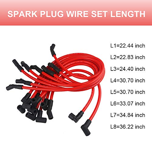 JDMON 10.5mm Spark Plug Wires Compatible with Ford F-150 Mustang 5.0L 5.8L - color: Red