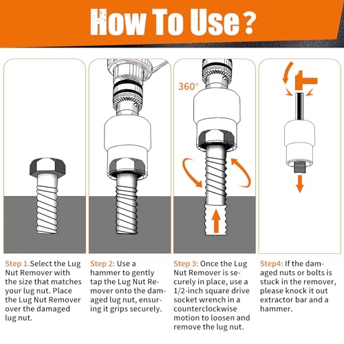 GIREORAN 6 Piece Wheel Lock Removal Kit, 1/2" Lug Nut Extractor Set - size: 6 Piece
