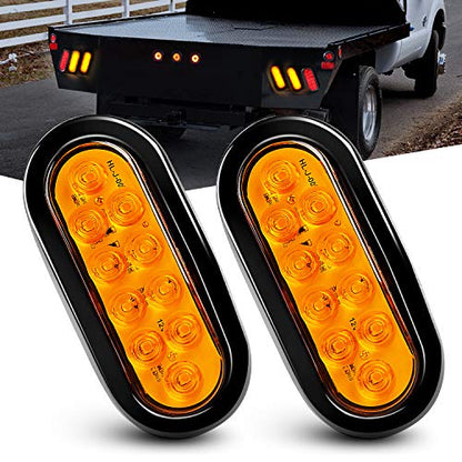 Nilight 6" Oval Amber LED Trailer Turn Signal Light, 2 Pack, Grommet Mount - color: 2Pcs Amber 10Led Lights