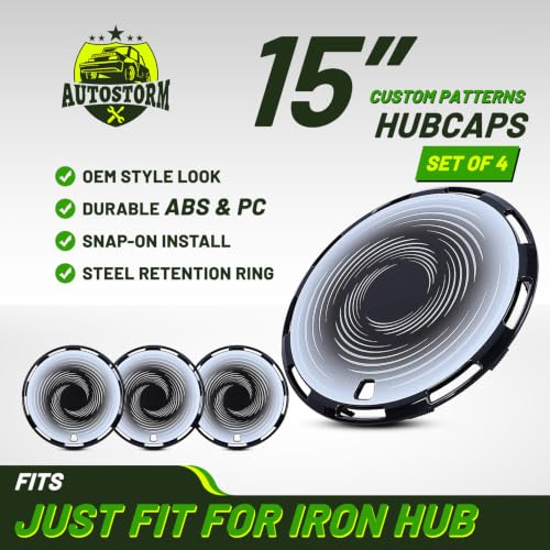 15" Universal Hubcaps Full Coverage Steel Wheel-Black Cloud Flow - color: Black-Cloud Flow, size: 15 Inch