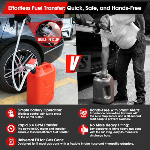 Fuel Transfer Pump, 3.4 GPM with 30s Alert Beep & Auto-Stop