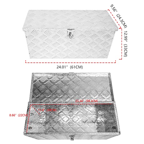 24 Inch Tool Box Flatbox Truck Bed Toolbox,RV Storage Organizer,Truck Tools Chest Box With Side Handle & Lock KeysCompatible with Trailer Pickup,Silver Aluminum 5 Bar Tread(24.2"x10.4"x11.8") - color: Silver, size: 24" x 10" x 13"