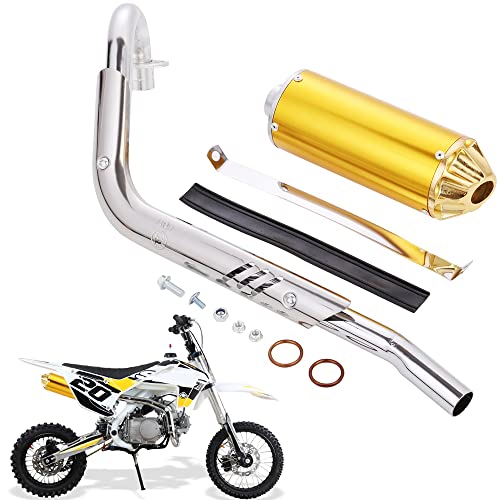 28mm High Performance Exhaust Muffler Silencer Pipe Assembly kit 90cc 110cc 125cc Dirt Pit Bike CRF50 SSR Baja Coolster Piranha Pister Pro Taotao 125cc TTR Taotao DB10 DB14 BMS pro 70 - color: Gold