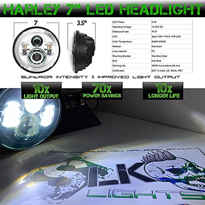7 Inch LED Headlight with 4.5 Inch LED Passing Lights Kit for Harley-Davidson Touring, Road King, Street Glide, Electra Glide, Heritage Softail, Fat Boy, Softail Slim & Deluxe, DOT Approved (Chrome)