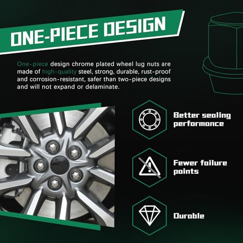 M14*1.5 One-Piece Lug Nuts,20 pcs OEM Factory Style Chrome Wheel Nuts for 2015-2023 Ford Edge Mustang Explorer Fusion GT/Lincoln Aviator MKX MKZ 611-007 ACPZ-1012-D ACPZ-1012-M - size: M14x1.5