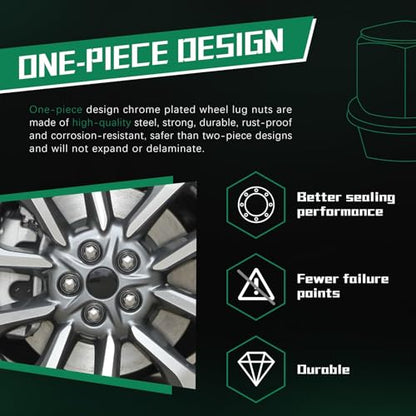 M14*1.5 One-Piece Lug Nuts,20 pcs OEM Factory Style Chrome Wheel Nuts for 2015-2023 Ford Edge Mustang Explorer Fusion GT/Lincoln Aviator MKX MKZ 611-007 ACPZ-1012-D ACPZ-1012-M - size: M14x1.5