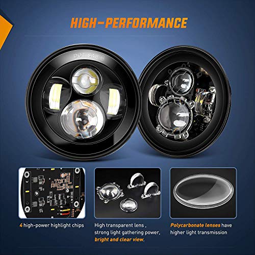 Nilight 2PCS 7 Inch Round Cree Headlight High Low Beam for Wrangler JK TJ CJ 1997-2017 Rubicon Sahara Hummber H1 H2 Motorbikes - color: JK Headlight White 2Pcs
