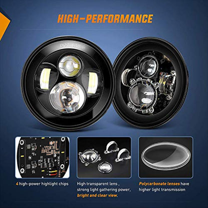Nilight 2PCS 7 Inch Round Cree Headlight High Low Beam for Wrangler JK TJ CJ 1997-2017 Rubicon Sahara Hummber H1 H2 Motorbikes - color: JK Headlight White 2Pcs