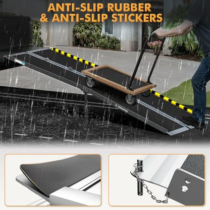 Portable Wheelchair Ramp 8ft, Anti-Slip Aluminum Alloy Barrier-Free Ramp with Thickened Support & Latch, Folding Handicap Ramps for Home Steps, Stairs, Doorways - size: 8ft