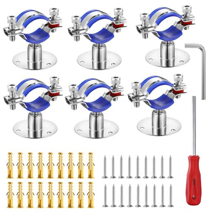 6PCS 304 Stainless Steel Wall Mount Ceiling Mount Pipe Supports,Suitable for OD Pipe 15-19mm,Adjustable Height 20-40mm,Adjustable Pipe Strap Clamp with Screws - color: Adjustable Height 20-40mm, style: 15-19mm