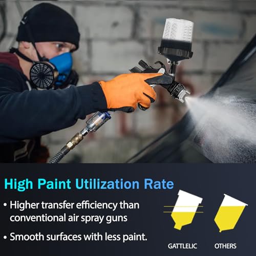 HVLP Air Spray Gun with 1.4/1.7/2mm Nozzles & Air Compressor Regulator, Air Spray Paint Gun w/10pcs 600cc Mixing Cup and Lids, Automotive Paint Sprayer for Car, House Painting, Furniture - color: Black