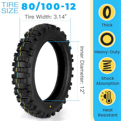 80/100-12 Dirt Bike Tire,3.00-12 Dirt Bike Tire & Inner Tube Set
