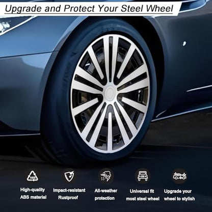 15 inch Hubcaps ABS Replacement for Steel Wheel（Non-Alloy） Snap-on Set of 4 - color: BG-Silver-Black, size: 15-inch