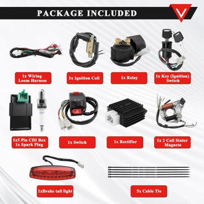 PRO BAT Full Electrics Wiring Harness 3-Pin Brake Light 2-Coil Stator - color: White Spark Plug, size: Full-wave Rectifier