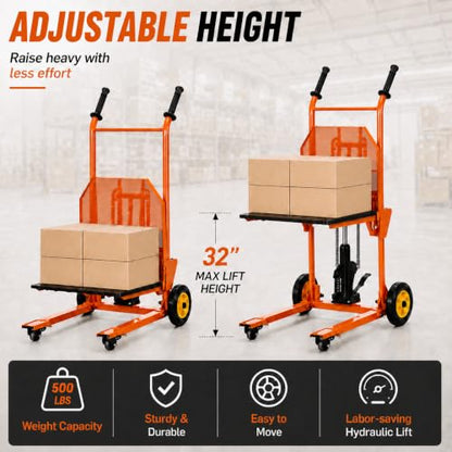 AECOJOY Hydraulic Material Lift Winch Stacker 500lbs Weight Capacity