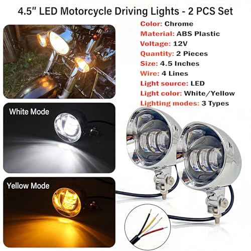 4.5 Inch 2 Pcs Chrome LED Motorcycle Fog Passing Lights - color: White-Yellow Lights