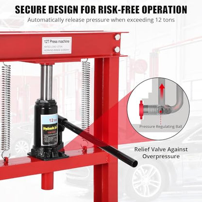 12T Hydraulic Press, Heavy-Duty h-Frame Garage Floor Hydraulic Shop Press - color: Red