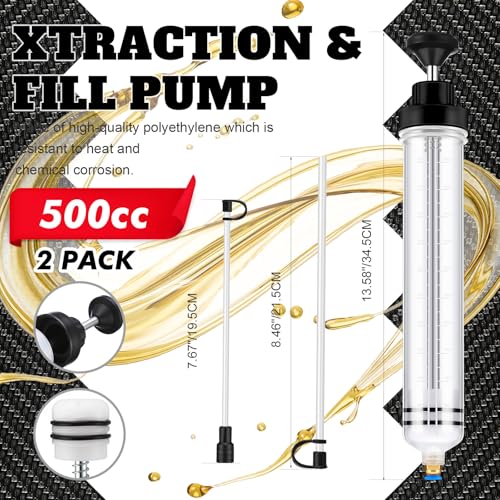 Lothee 2 Pack 500cc Automotive Fluid Extractor Pump Oil Extractor Hand Syringe Pump with Hose Manual Suction Vacuum Fuel Car Transfer for Power Steering, Hydraulic Fluid(Black) - color: Black