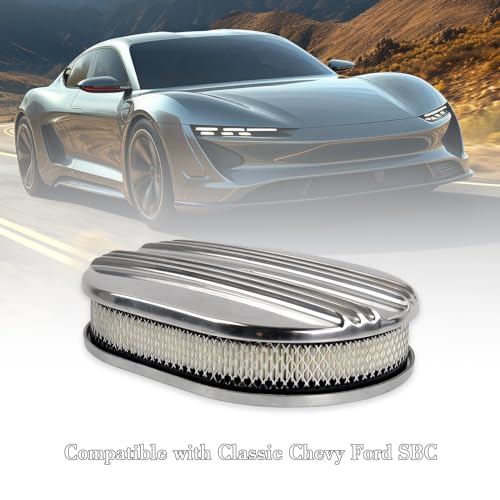 12" Air Cleaner Kit Polished Aluminum Oval Half Finned - color: Polished, size: 12"-Oval Half Finned