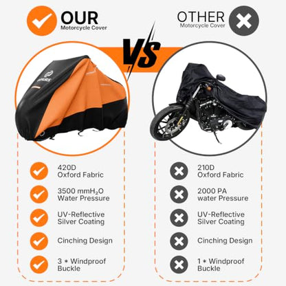 OUMURS Motorcycle Cover 104" 420D Oxford Fabric Motorcycle Cover Heavy Duty - size: 104"-3XL