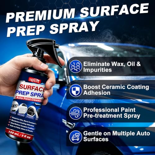Surface Prep Spray Automotive Wax and Grease Remover, Fast Evaporating Paint Degreaser for Auto Body, Removes Oil, Wax & Silicone, Safe Non-Corrosive Formula for Ceramic Coating, 150ml