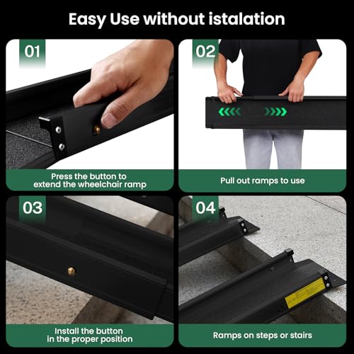 Wheelchair ramp 4FT, Lightweight, Retractable and Portable, can be Used for Wheelchair ramps, Comes with a Handbag-Black - size: 4FT